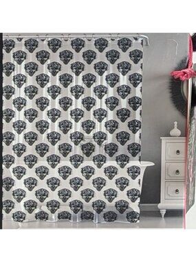 Ed Hardy Printed PEVA Shower Liner 72" x 72" Black Skulls Design NWT